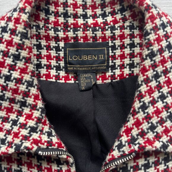 Louben II Houndstooth Zip-Front Wool Jacket - Size 8 - Picture 2 of 6